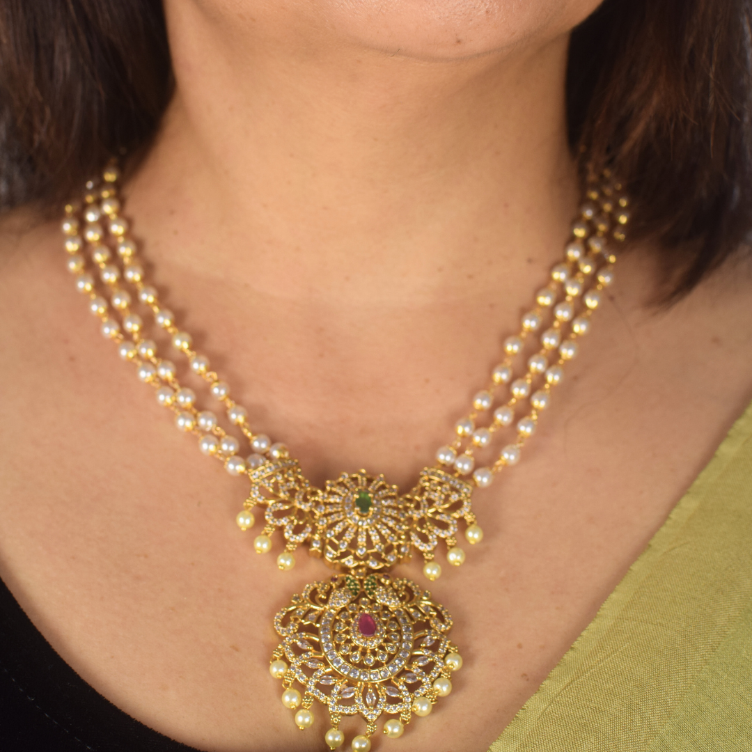 Golden Multicolor Padmajh Temple Jewellery Set
