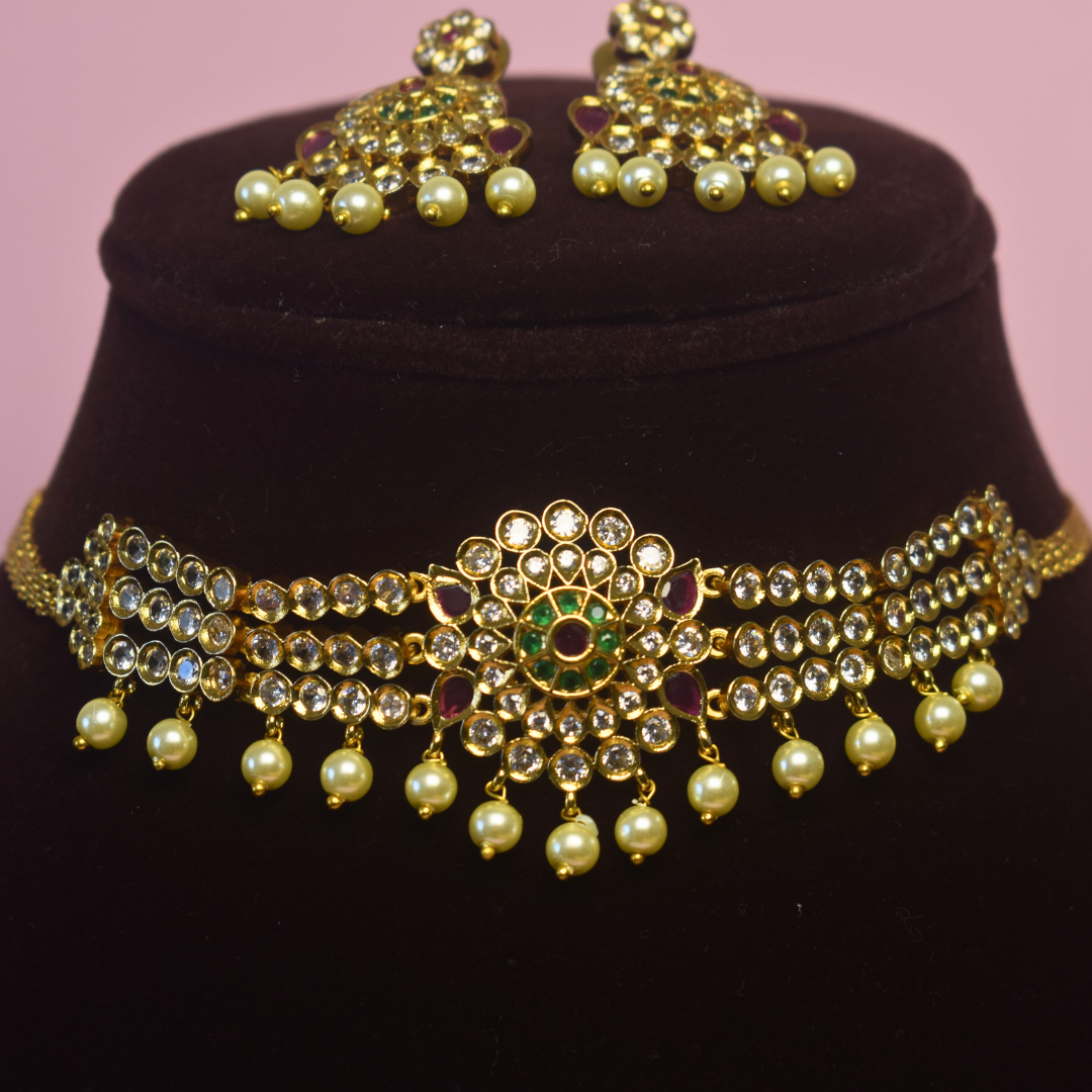 Golden Varshine Temple Jewellery Set