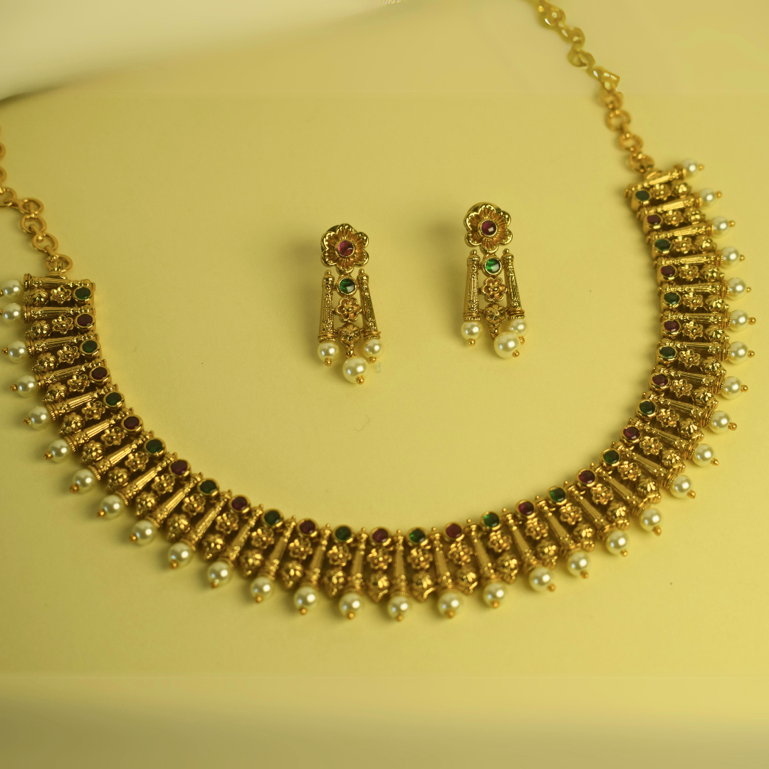 Golden Nandika Temple Jewellery Set