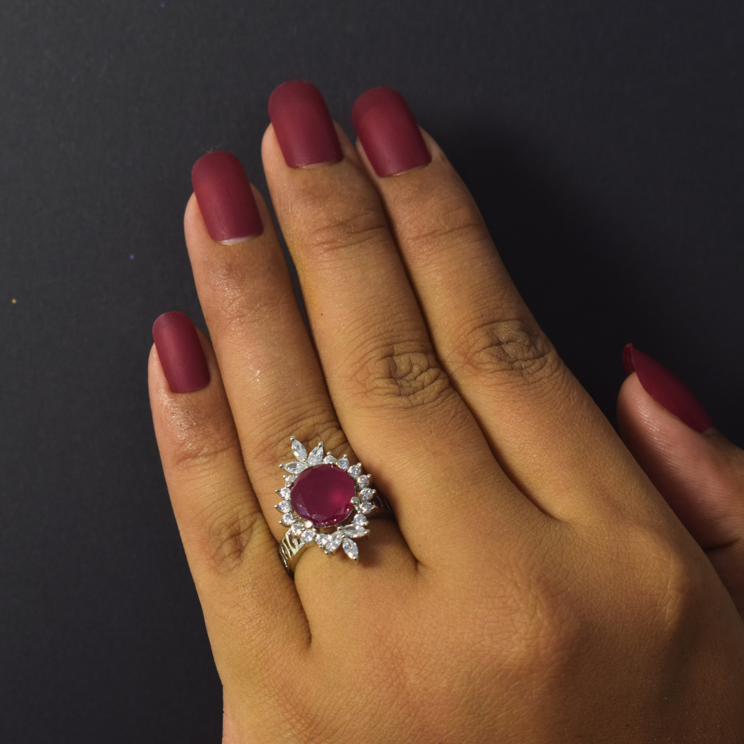 SILVER RUBY SYLVIE ZIRCONIA RING