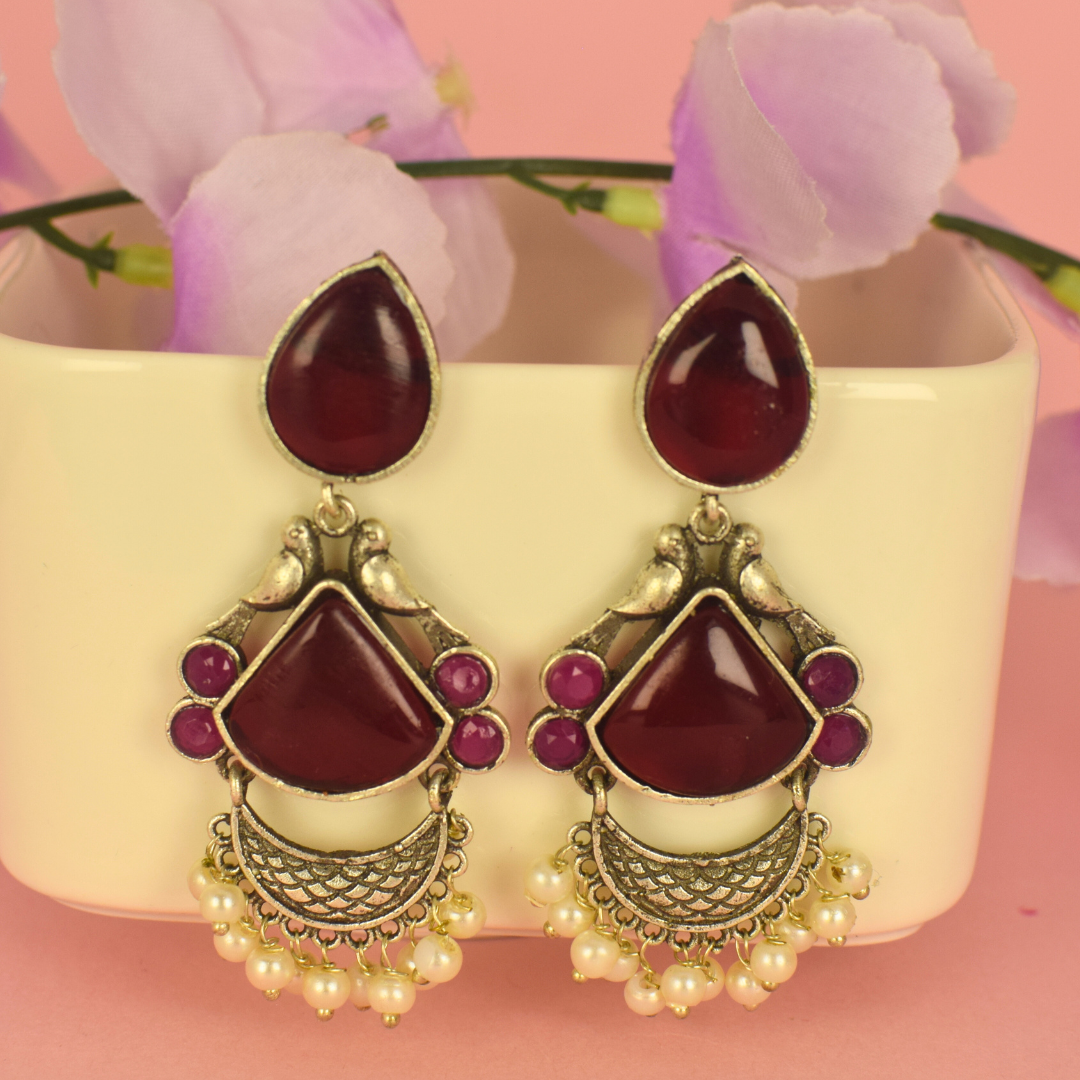 Bansuri Silver Oxidised Earrings