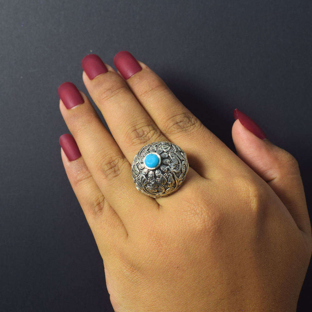 Disha Firoza Oxidised Ring