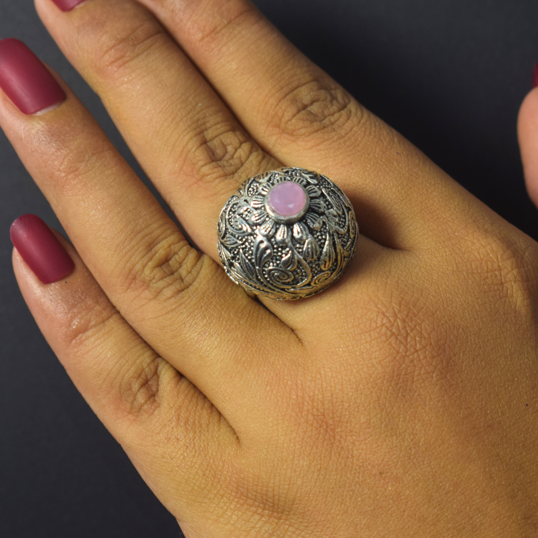 Disha Pink Oxidised Ring