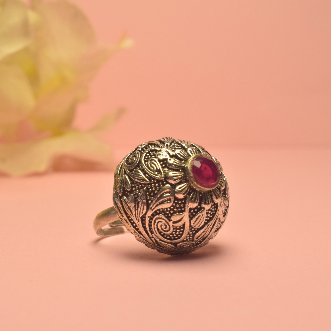 Disha Ruby Oxidised Ring