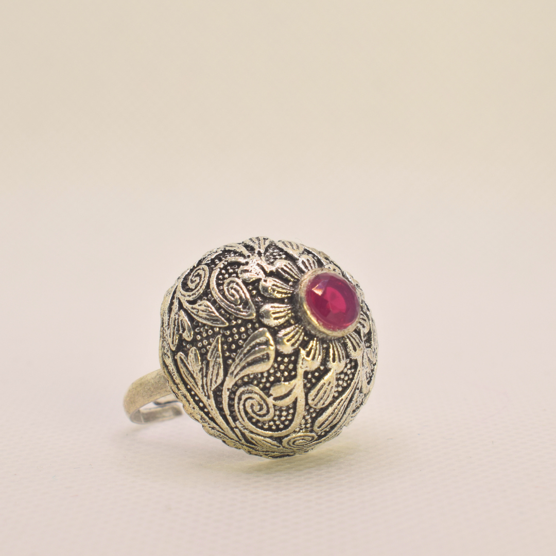 Disha Ruby Oxidised Ring