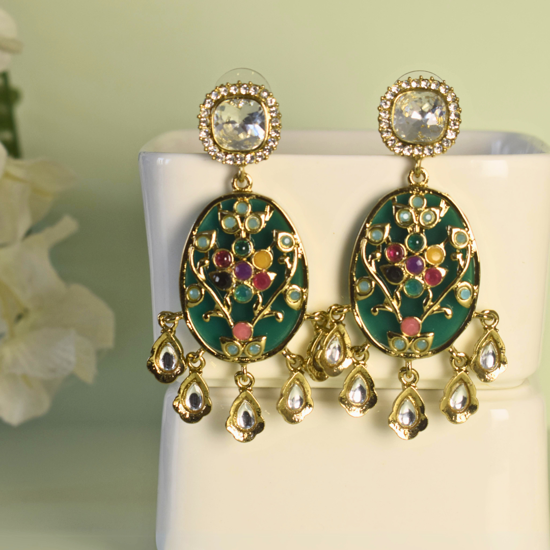 GREEN MEENA EARRINGS