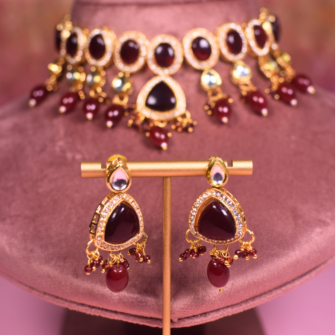 Maroon Amala Kundan Jewellery Set