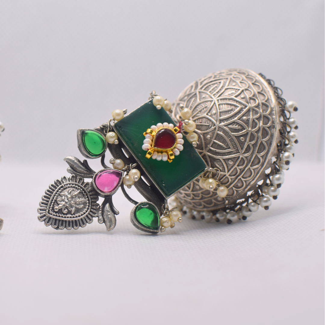 Meera Silver Oxidised Jhumki