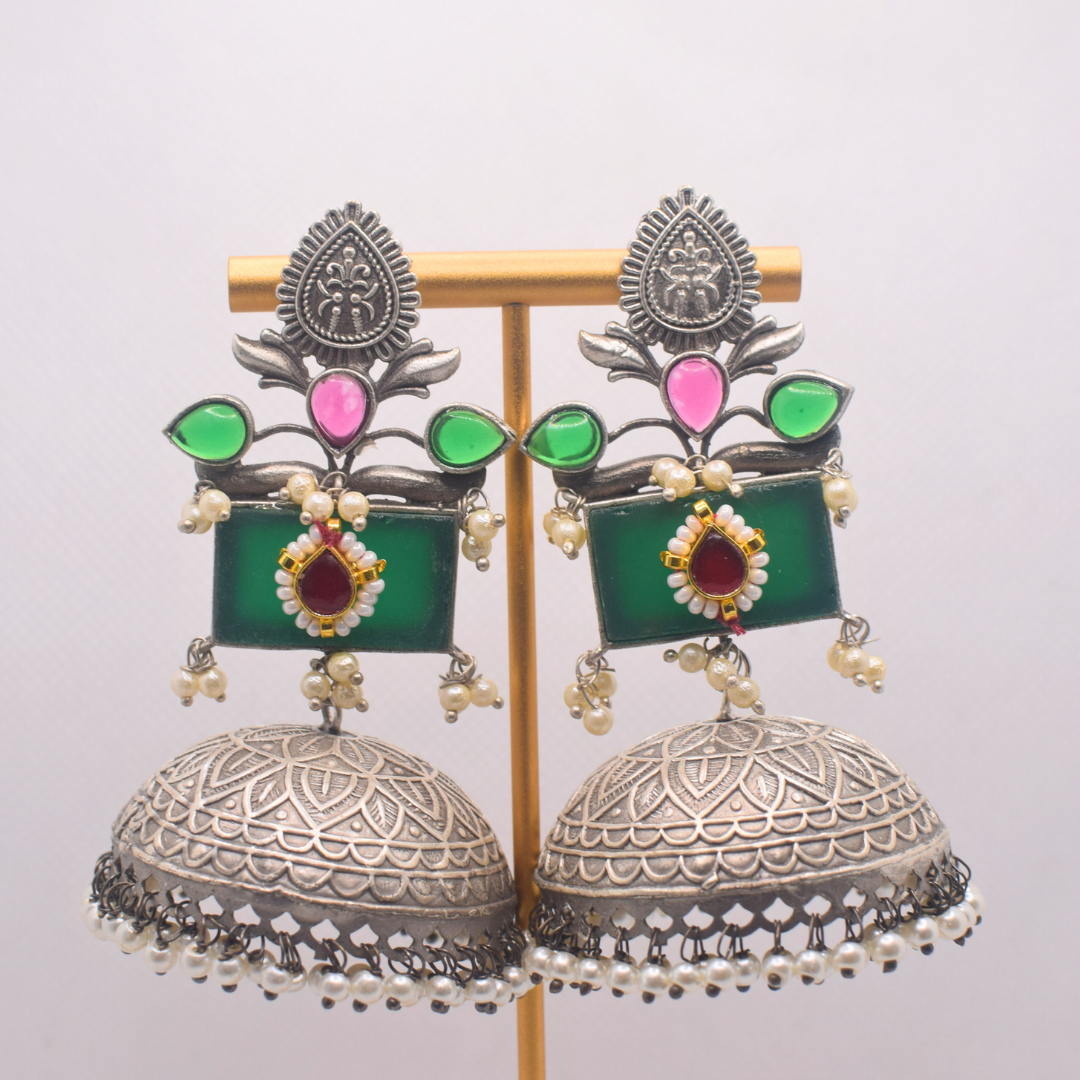 Meera Silver Oxidised Jhumki