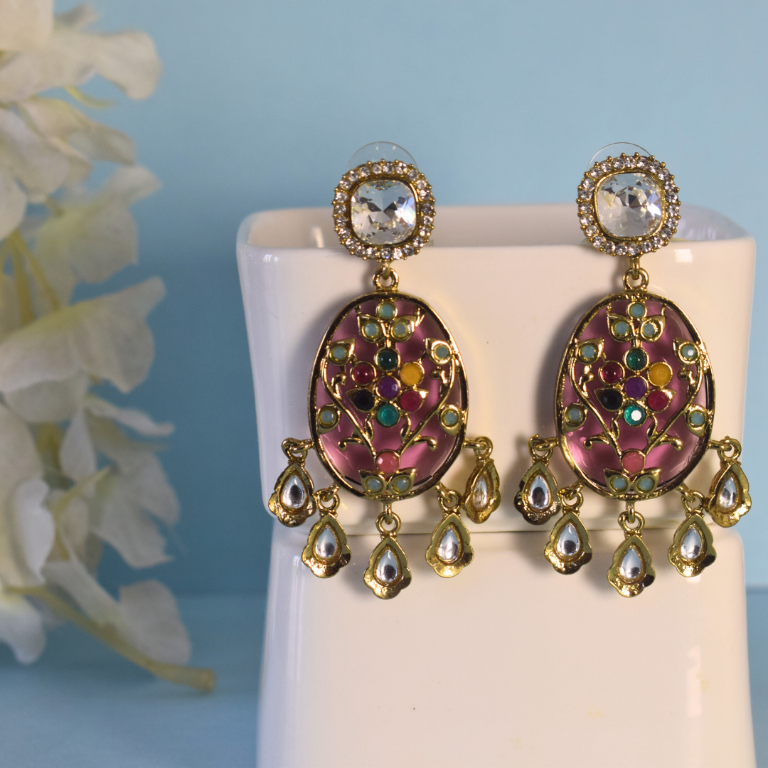 PINK MEENA EARRINGS