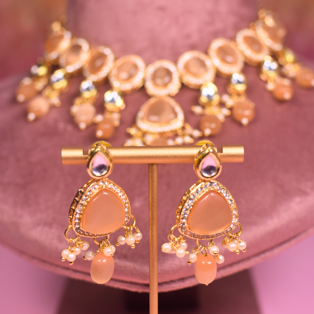 Peach Amala Kundan Jewellery Set