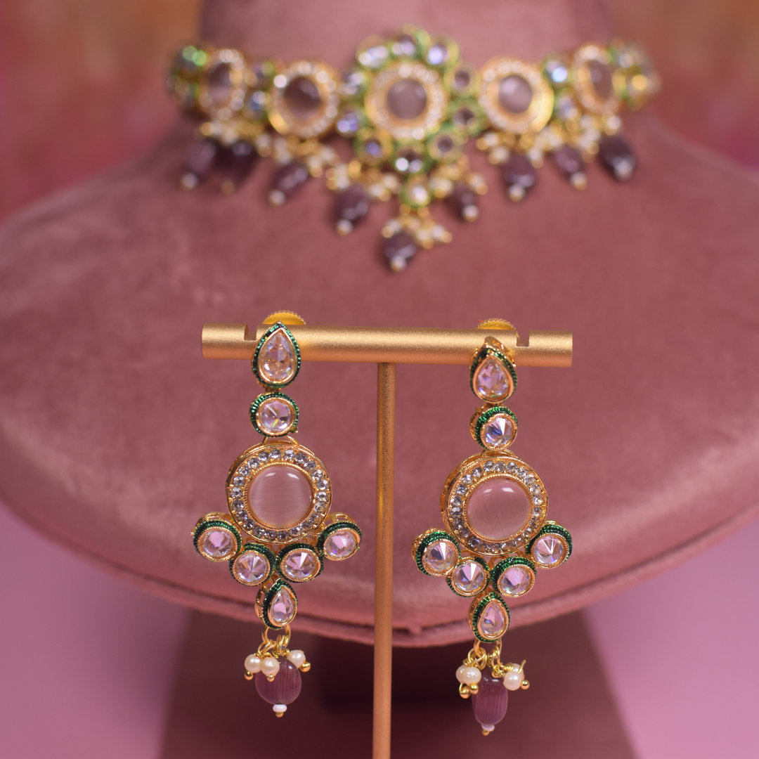 Purple Jhanvi Kundan Set