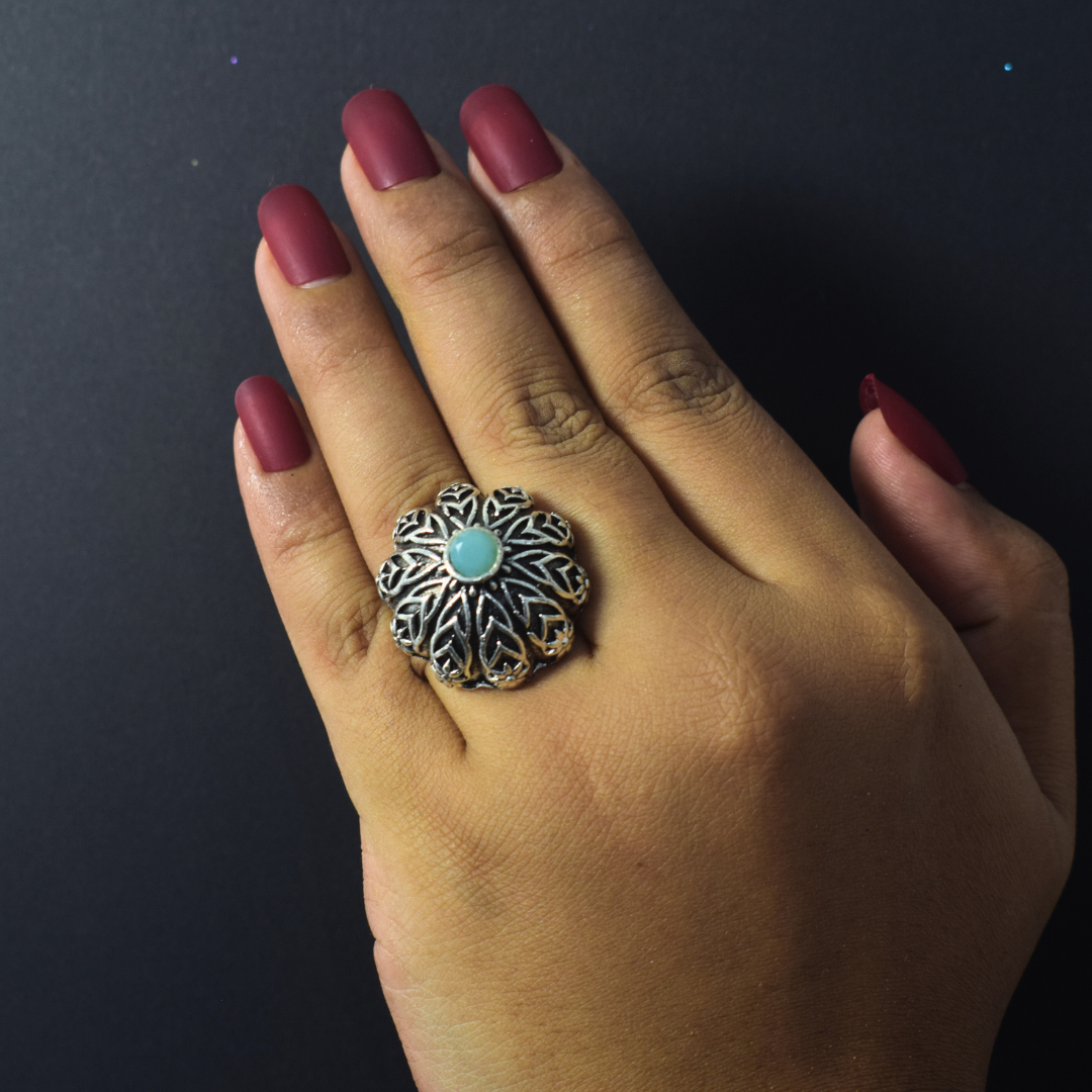 Soorya Aqua Oxidised Ring