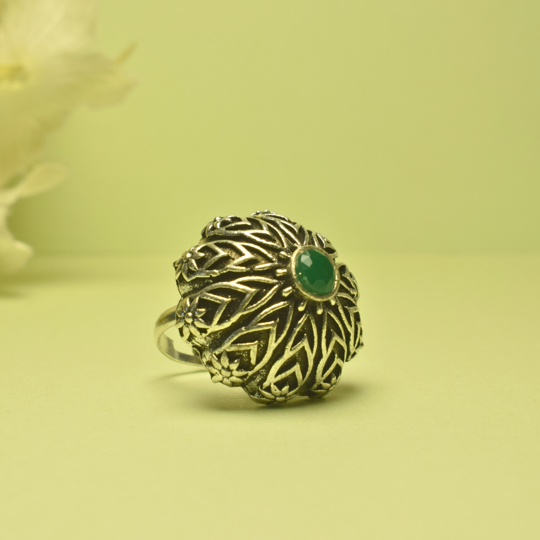 Soorya Emerald Oxidised Ring