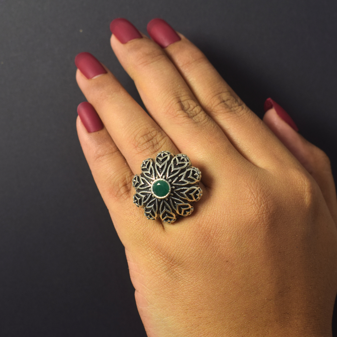 Soorya Emerald Oxidised Ring