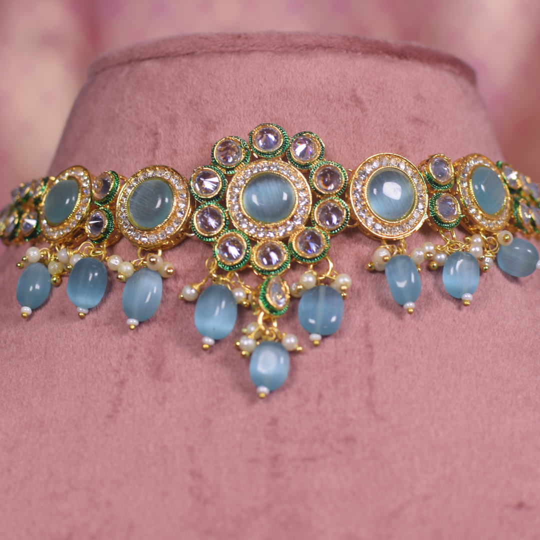 Turquoise Jhanvi Kundan Choker Set