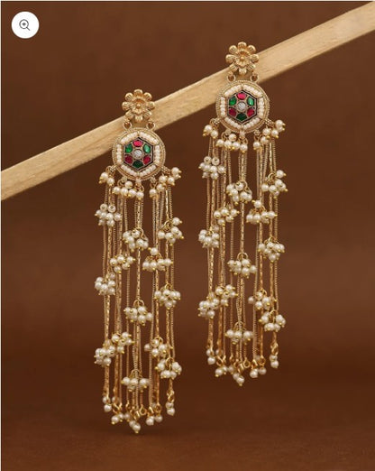Kashmiri Long Gold Dangler Earrings