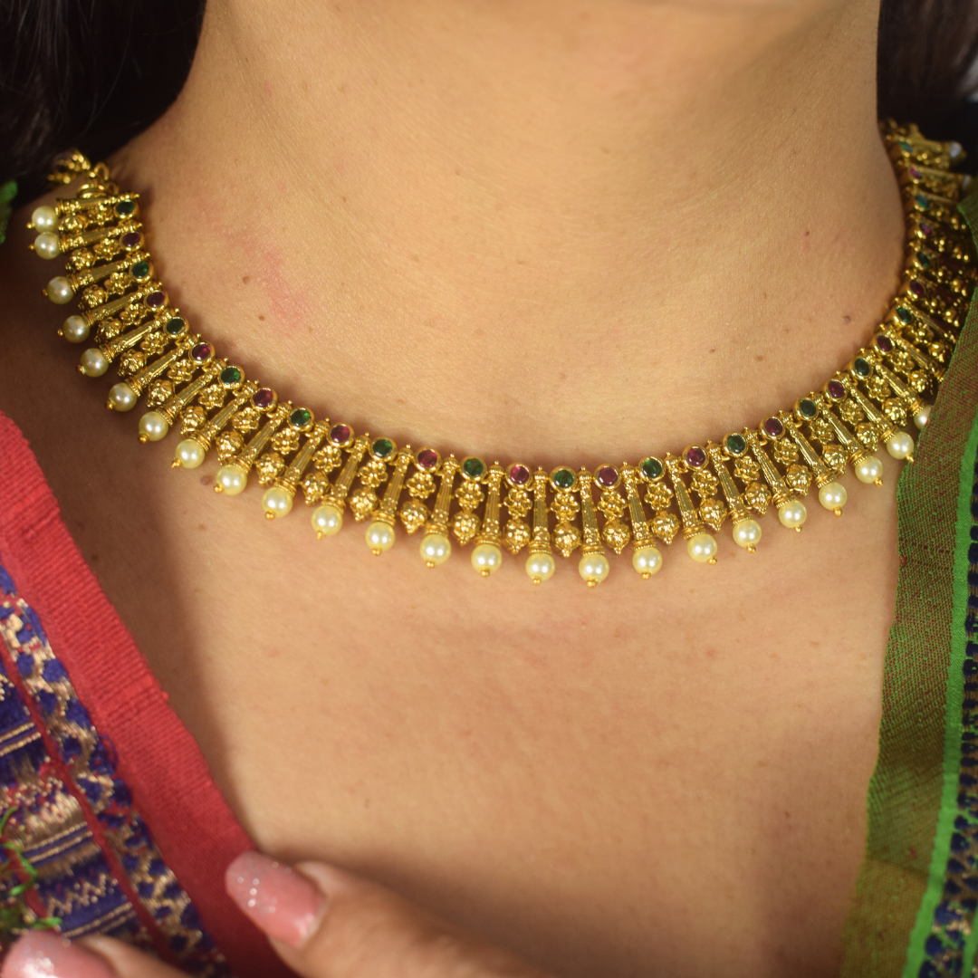 Golden Nandika Temple Jewellery Set