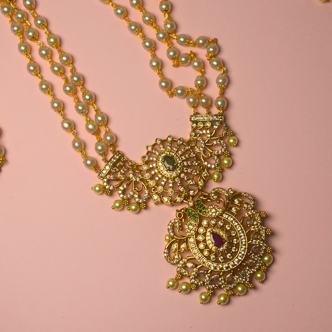 Golden Multicolor Padmajh Temple Jewellery Set
