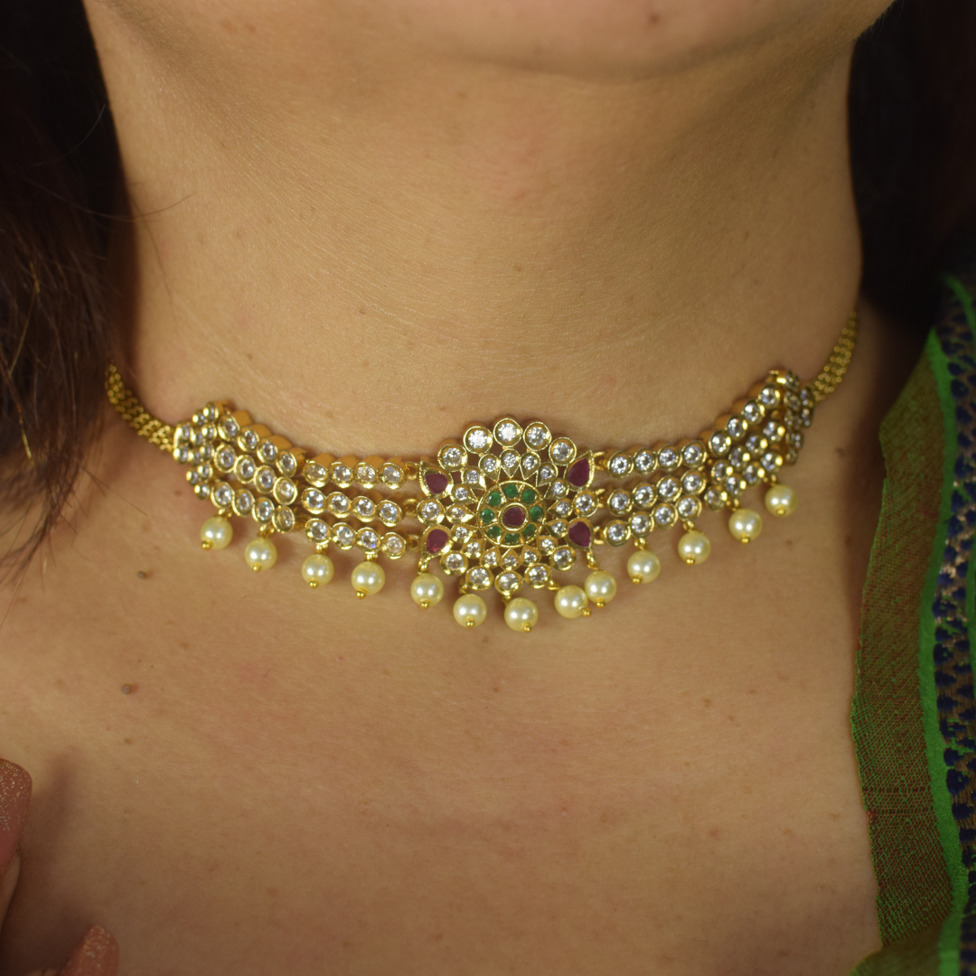 Golden Varshine Temple Jewellery Set