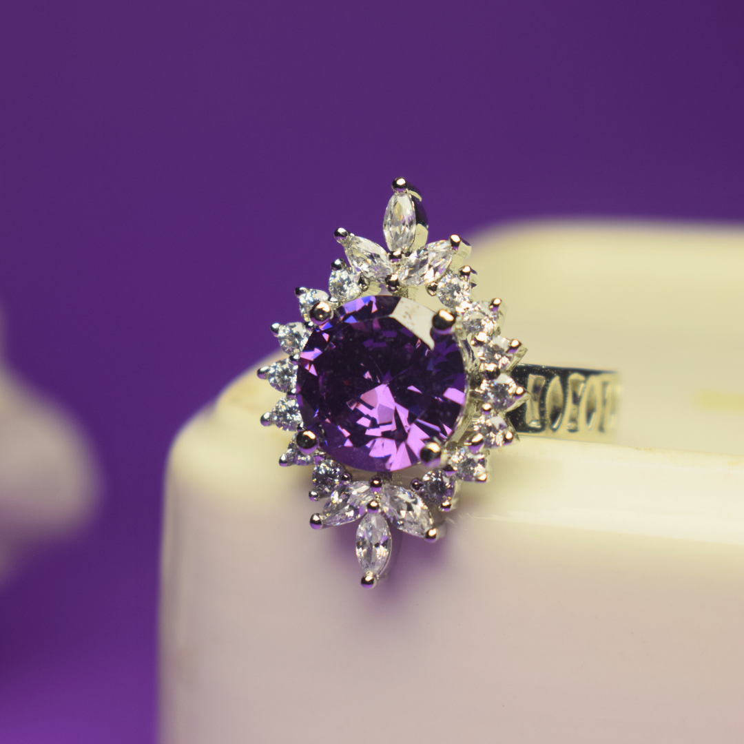 SILVER PURPLE SYLVIE ZIRCONIA RING