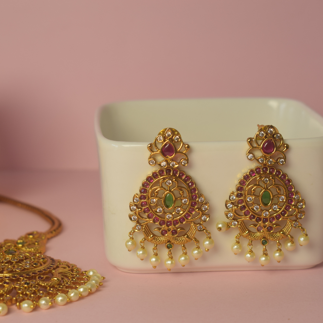 Golden Multicolor Anuja Temple Jewellery Set