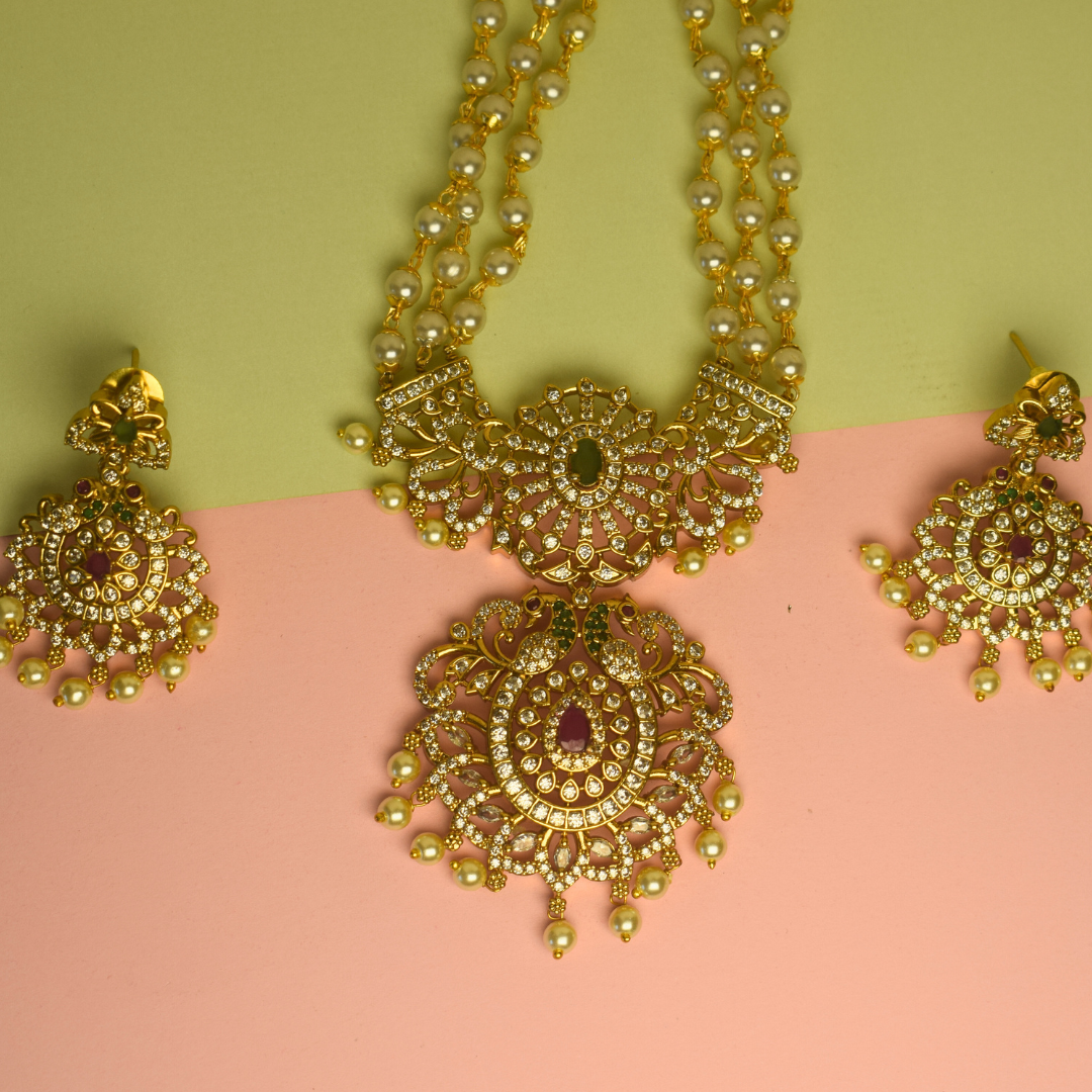 Golden Multicolor Padmajh Temple Jewellery Set