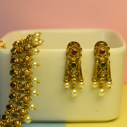 Golden Nandika Temple Jewellery Set