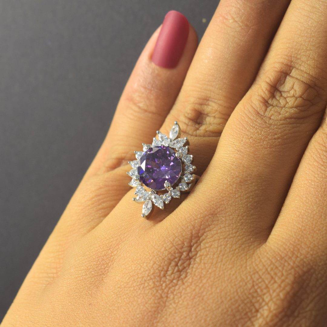 SILVER PURPLE SYLVIE ZIRCONIA RING