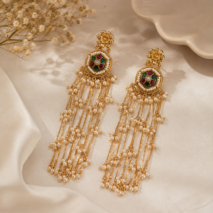 Kashmiri Long Gold Dangler Earrings