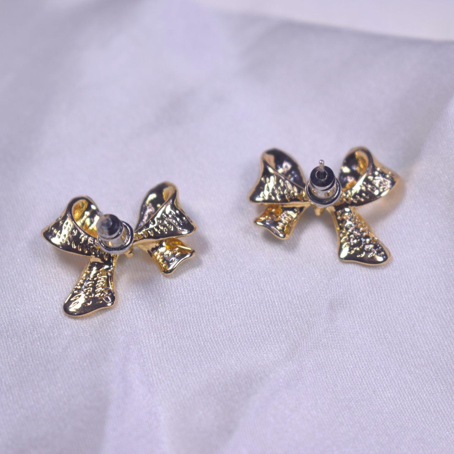 Blue Enamel Bow Stud Earrings