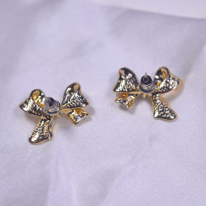 Blue Enamel Bow Stud Earrings