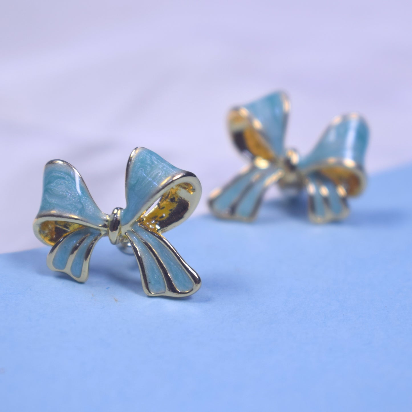Blue Enamel Bow Stud Earrings