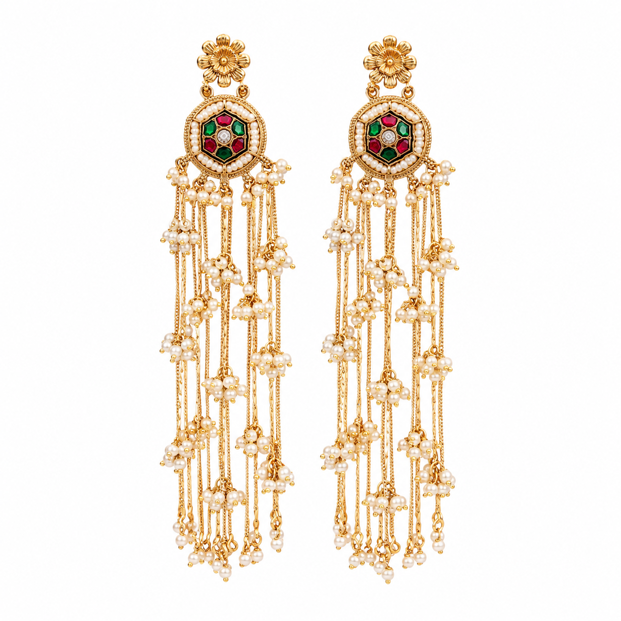 Kashmiri Long Gold Dangler Earrings