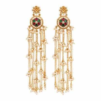 Kashmiri Long Gold Dangler Earrings
