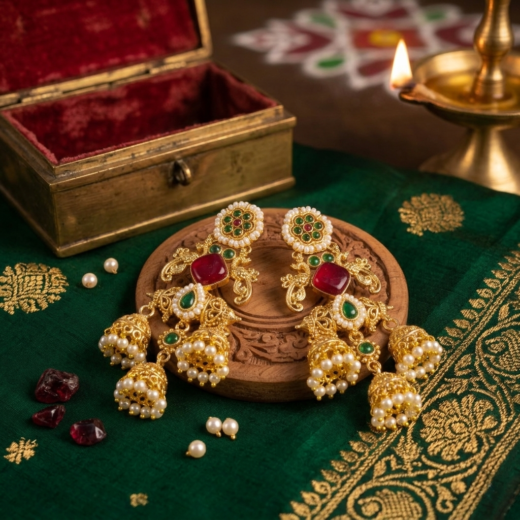 Latika Gold Jhumki Earrings