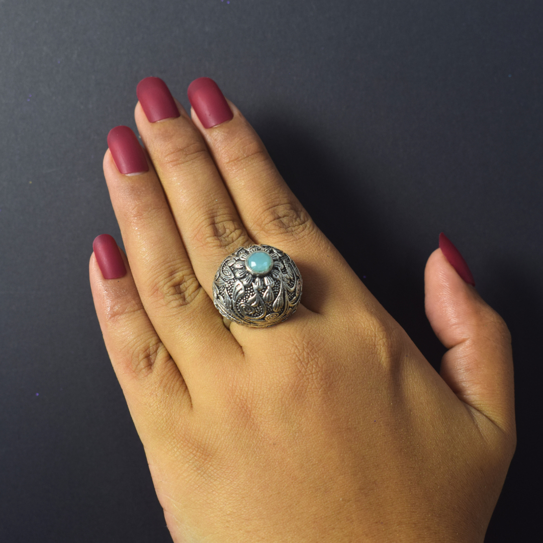 Disha Aqua Oxidised Ring