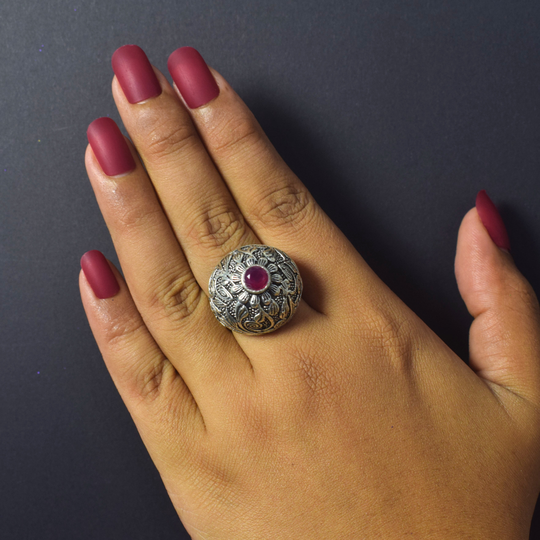 Disha Ruby Oxidised Ring