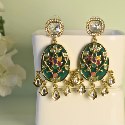 GREEN MEENA EARRINGS
