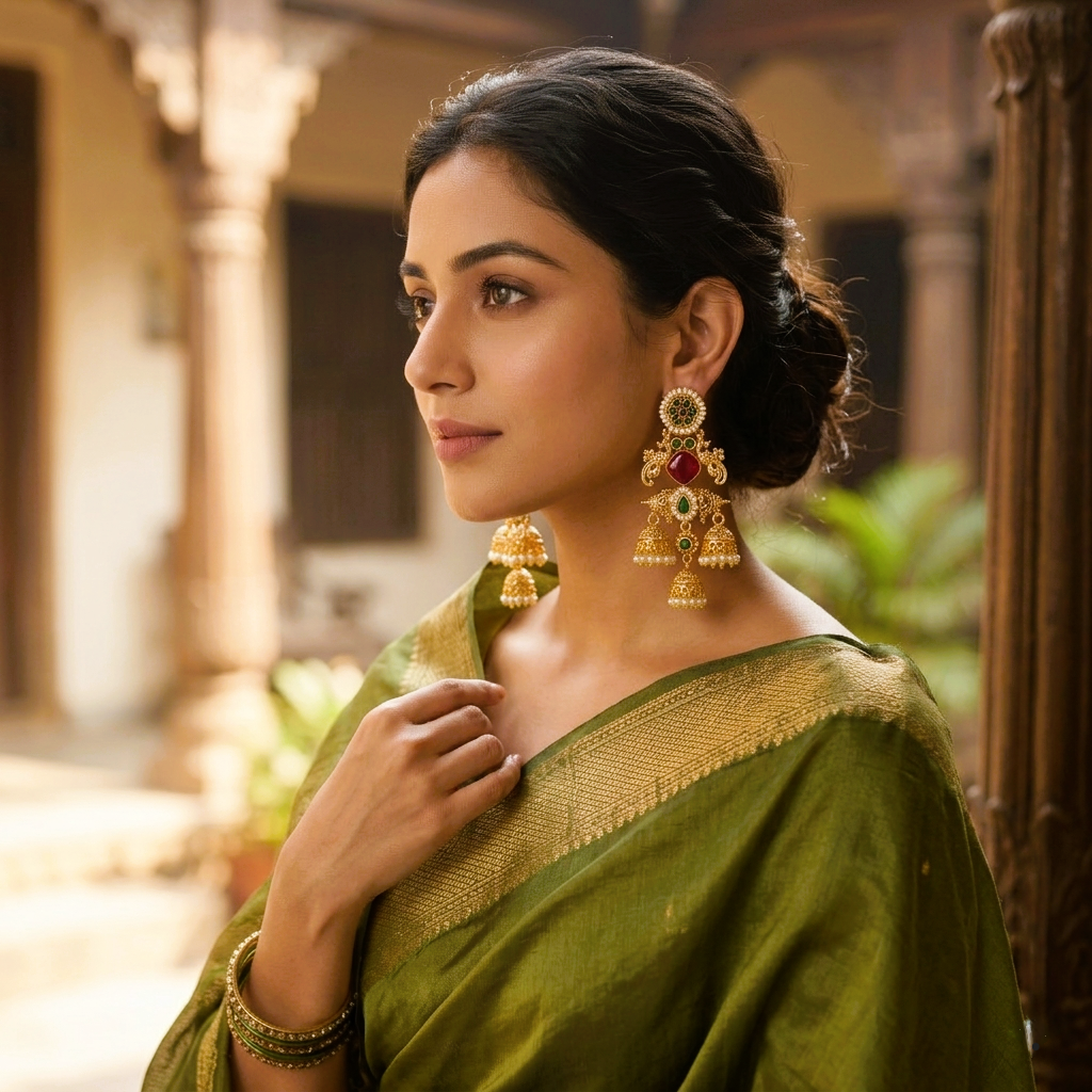 Latika Gold Jhumki Earrings