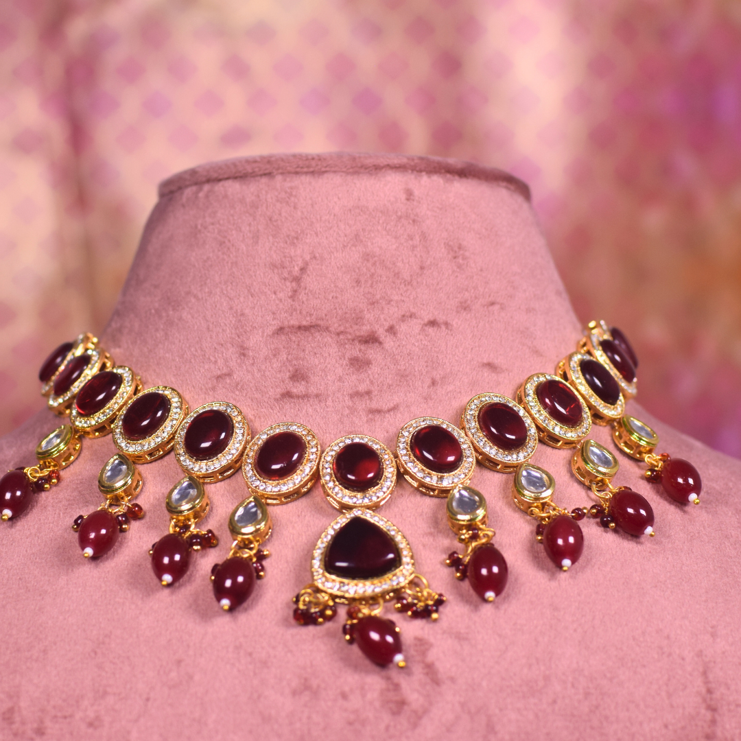 Maroon Amala Kundan Jewellery Set