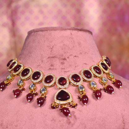 Maroon Amala Kundan Jewellery Set