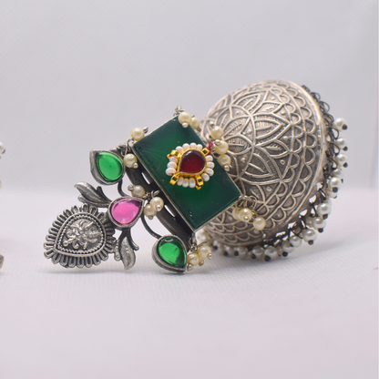 Meera Silver Oxidised Jhumki