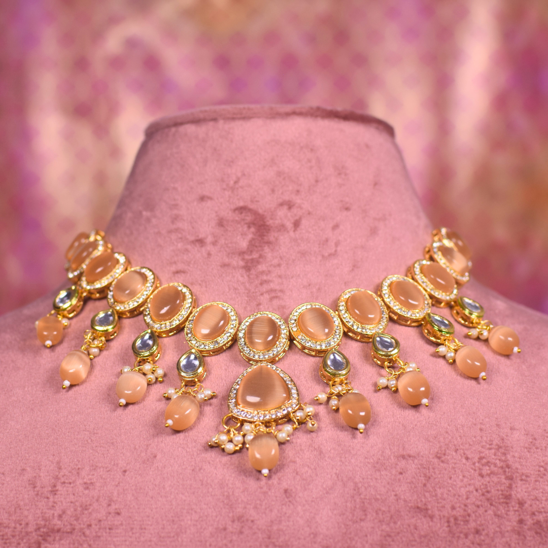 Peach Amala Kundan Jewellery Set