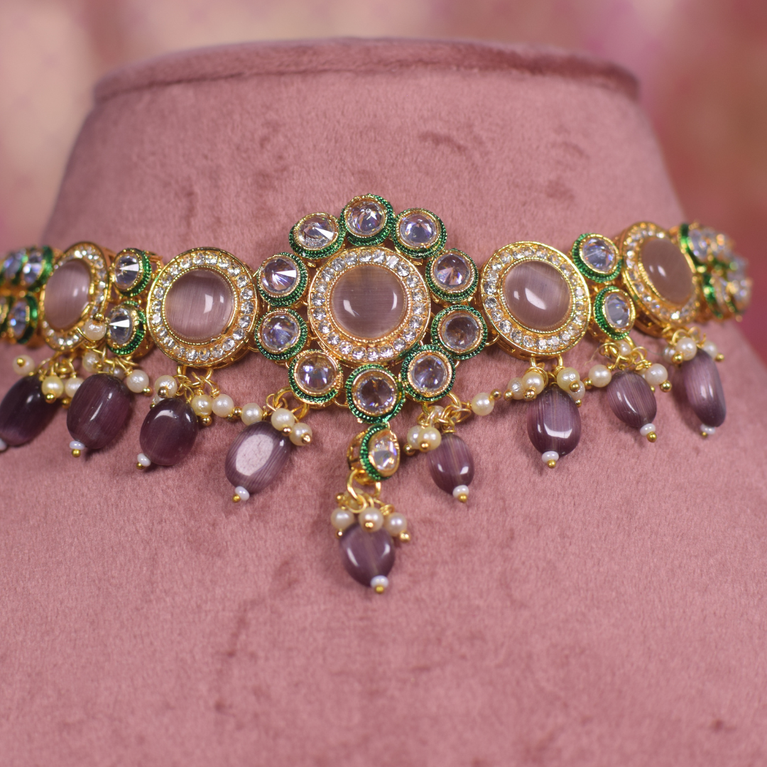 Purple Jhanvi Kundan Set