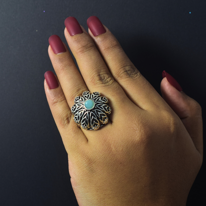 Soorya Aqua Oxidised Ring