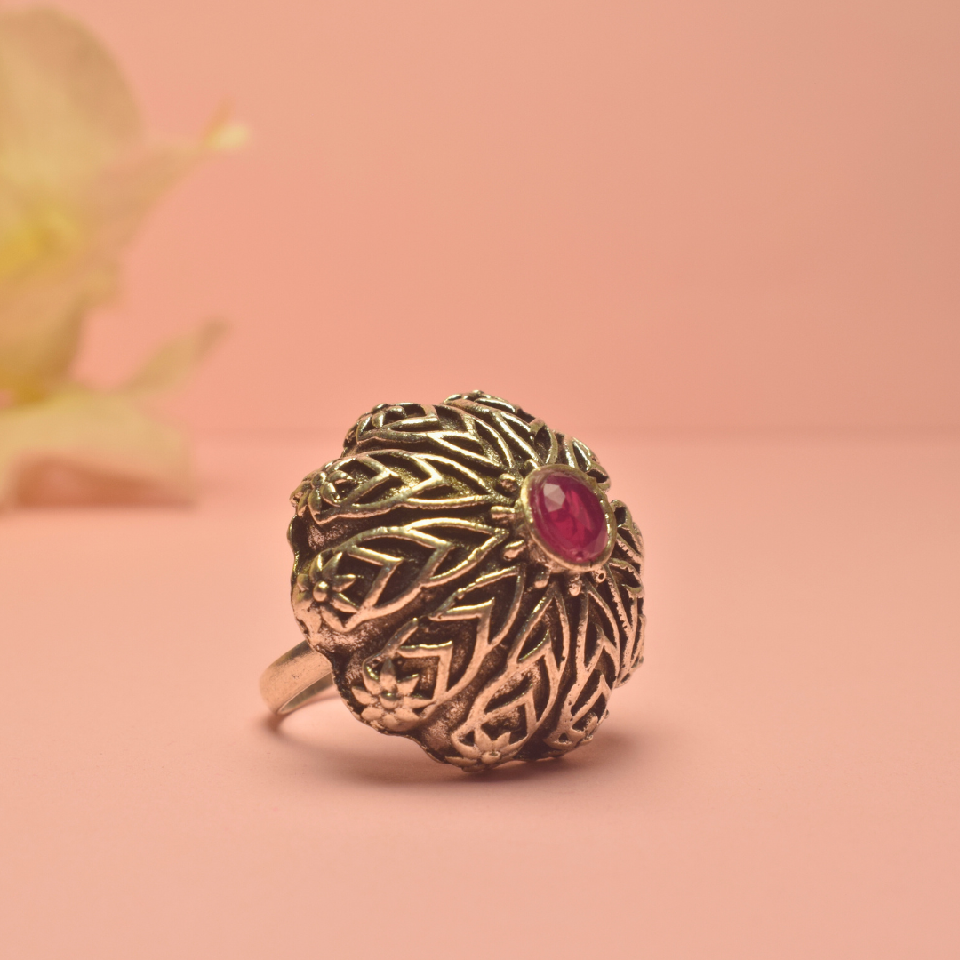 Soorya Ruby Oxidised Ring