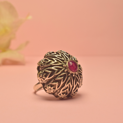 Soorya Ruby Oxidised Ring