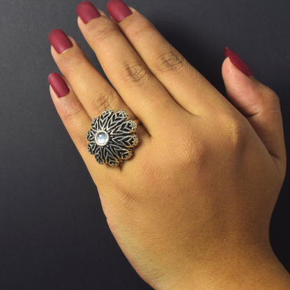 Soorya White oxidised Ring